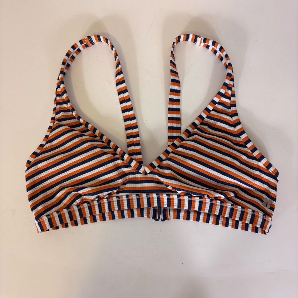 Sweaty Betty Orange, White, and Blue‎ Striped Bikini Top Medium